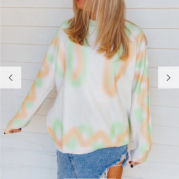 SHOPTRIPLETHREADS ORANGE AND GREEN SPRAY PAINT SWEATER - Picture 1 of 2